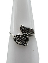 Jewelry Ring  Silver Tone Rose and Leaf Handmade  Size 6.5 - £6.15 GBP