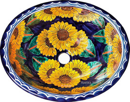 Mexican Oval Bathroom Sink &quot;Sunflowers&quot; - £184.79 GBP