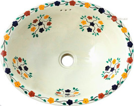 Mexican Oval Bathroom Sink &quot;Bouquet&quot; - £183.73 GBP