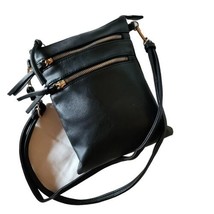Womens Crossbody Bag Black Faux Leather Adjustable Strap Multi Section Z... - £8.56 GBP