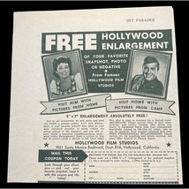 Hollywood Film Studios Vintage Print Ad 1950s Free Photo Enlargement Coupon - $14.97