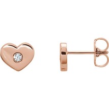 14k Rose Gold Diamond Solitaire Heart Stud Earrings - £394.29 GBP