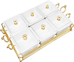 Ceramic Bowls And With Lid Gold Basket Trays, 6 Removable Small Bowls, W... - $67.15 CAD
