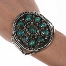 6 3/8&quot; c1950&#39;s Navajo Silver turquoise cluster bracelet - £468.46 GBP