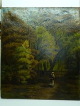 Antique 1905 Oil Painting Signed  Woman and Child in Woods, 82.5 x 71 cm - £253.92 GBP