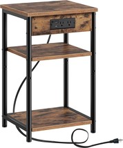 Rolanstar End Table With Charging Station, Night Stand With 3, Rustic Brown - £35.43 GBP