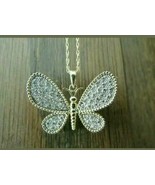 1.00 Ct Round Cut Pave Diamond Butterfly Pendant Necklace 9ct Yellow Gol... - £75.64 GBP