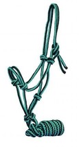 Teal + Black Braided Nylon Rope Halter w/ Lead Rope Cob / Lg Pony Size H... - £10.10 GBP