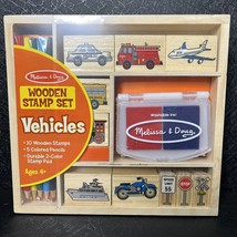 Melissa and Doug Vehicle Wooden Stamp Set Colored Pencils Stamps Ink NEW... - $7.13