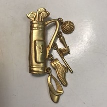 Vintage JJ Jonette Gold Tone Articulated Golf Brooch - £5.41 GBP