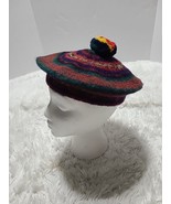 Robert Mackie Rainbow Pom Beret “Lindsay” Type Knit Made Scotland Wool C... - £21.39 GBP