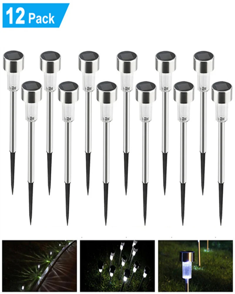 SKU95999051  12 Pcs LED Stainless Steel Outdoor Garden Solar Lights for Pathway  - £110.87 GBP