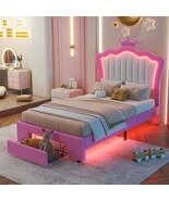 Twin Size Upholstered Bed Frame With LED Lights, Modern Upholstered Prin... - $335.00