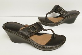Thom McAn Wedge Slide Sandals Leather Melbourne 52097 Brown Women&#39;s Size 8 W - £23.87 GBP