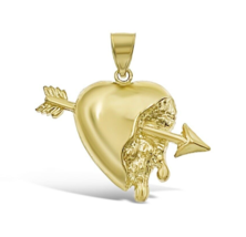 Heart Arrow Dripping Pendant 10k Yellow Gold Charm 1.3 inch - $395.01