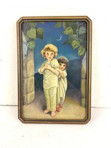VTG 1940s Lithograph Morris &amp; Bendien Two Children Wooden Framed Art 11&quot;... - £28.76 GBP
