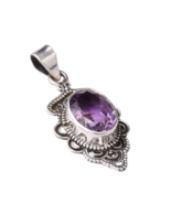 Sterling Silver Pendant Necklace Natural Amethyst Fine Jewelry Women PS-... - $84.33