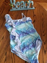 Justice Girl's One Piece Mermaid Ruffle Blue Swimsuit size 10 - $13.12