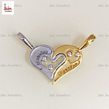 Real Party 18Kt Yellow And White Gold Necklace Heart Pendant Cubic Zirconia CZ - £627.97 GBP