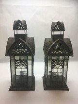 VINTAGE Set of 2 LANTERN Candle HOLDERS Architectural GLASS Metal PHILIP... - $118.79