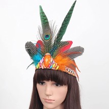  Feathers Headband Burlesque Fascinator Headpiece Mardi Gras Crown Headdr - £28.99 GBP