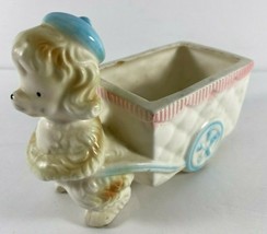 Vintage Ucagco Poodle Dog Cart Planter Baby Blue Hat Ceramics Japan - £19.77 GBP