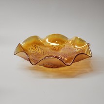 NORTHWOOD Blossoms And Palms 9&quot; Carnival Glass Bowl - Ruffled Crimped Ma... - $33.86