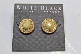 White House Black Market Stud Earrings Yellow Multi Faceted Center W Rhinestones - $17.79