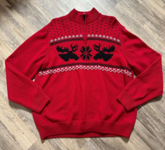 Chaps Christmas Fair Isle 1/4 Zip Sweater Red Black Men&#39;s XXL Moose Chri... - £17.96 GBP