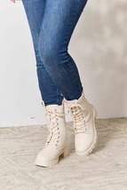 East Lion Corp Zip Back Lace-up Front Stone Cream Chunky Thick Sole Ankl... - $44.00