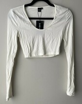 Shein Sxy Crop Top White Long Sleeve V Neck Casual Pullover Fitted Women... - $14.84