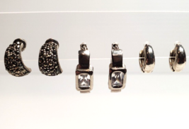 3 Pair Lot Earrings STERLING SILVER Huggies Hoops Modernist Contemporary... - $31.68