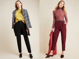 Anthropologie Sasha Button Fly Pockets High Rise Black Wine Red Taper Pant 2 4 - £39.32 GBP