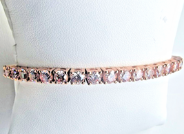 Rose Gold Vermeil 925 Sterling Silver Sparkling Pink 4 Mm. Cz Tennis Bracelet - £74.45 GBP
