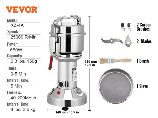 VEVOR 150 2500g Electric Grain Mill Grinder Commercial Swing 150g 1050w ... - $76.92