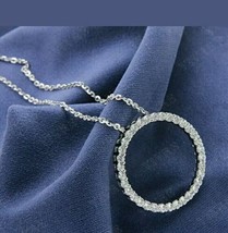 1ct Redondo Imitación Diamante Colgante Círculo Collar 14k Bañado en Oro Blanco - £94.11 GBP