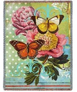 72x54 BUTTERFLY Floral Tapestry Afghan Throw Blanket  - £49.61 GBP