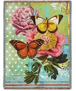 72x54 BUTTERFLY Floral Tapestry Afghan Throw Blanket  - $86.06 CAD