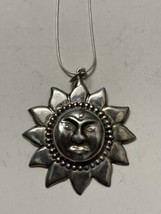 Vintage Sterling Silver Sun Celestial Pendant Necklace Large - £44.13 GBP