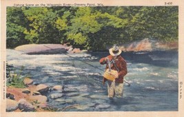 Stevens Point Wisconsin WI Fishing Scene on the River Fish Stream Postcard E13 - £5.39 GBP