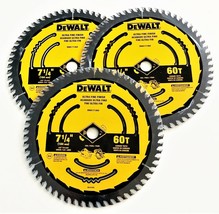 3 DEWALT 7-1/4 CARBIDE TIPPED CIRCULAR SAW FINISH BLADES 60T 60 TOOTH DW... - £66.74 GBP