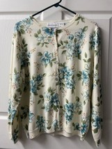 Alfred Dunner Cardigan Sweater Womens Size M Cream Beaded Floral Beaded Knit - £17.61 GBP