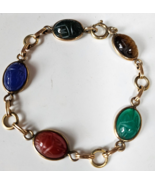 Vintage  12k Gold Filled  Multi-color Scarab Bracelet 7.3/4&quot; - $74.25