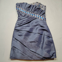 Dress Mini Women Size 0 Blue Navy Dazzling Beaded Strapless Pleats Glam Side Zip - £11.61 GBP