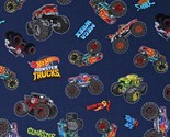 Cotton Hot Wheels Monster Trucks Kids Navy Fabric Print by the Yard D602.76 - £11.24 GBP