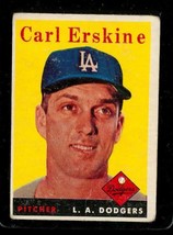 Vintage Baseball Trading Card Topps 1958 #258 Carl Erskine La Dodgers Pitcher - £9.88 GBP