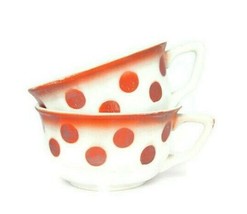 Vintage French coffee cups orange red polka dot mushroom tea cups cottage chic - £17.62 GBP