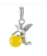 Silver pendant Amber, Angel, Sterling silver 925, Stamped, Milky white - $301.53 MXN