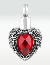 Stainless Steel Angel Wings Ruby Cremation Urn Pendant w/20-inch Necklace - £71.95 GBP
