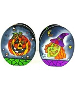 Spooky Halloween Silhouette Shadow Glass Tea Light Candle Holders Set Of 2 - $12.99